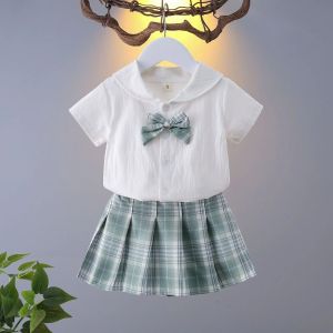 Girls College Style Jk Uniform Pleated Skirt + Short Sleeves Shirts Summer Children Big Kids School Students Sweat Clothes 0-12Y2026