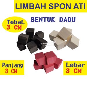 (LIMBAH SPON) SPON ATI / BUSA ATI / SPON EVA TEBAL 3 CM DAN PANJANG 3 CM BENTUK DADU / KUBUS SISA PRODUKSI