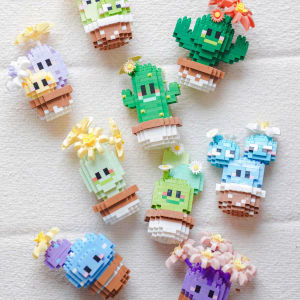Flower cactus eternal flower potted puzzle building blocks toy for kids gifts for boys and girls