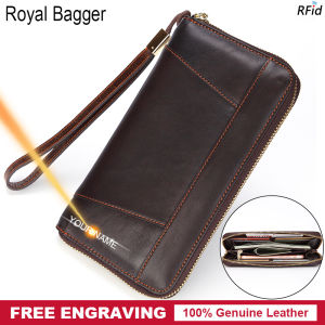 Royal Bagger New Fashion Long Wallet For Men Genuine Cow Leather Fashion Casual Clutch Bags Business Large Capacity Purse