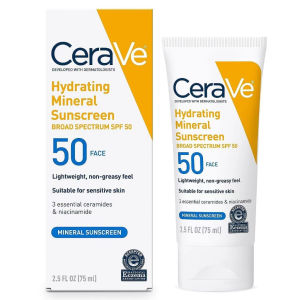 ของแท้ 100% CeraVe Hydrating Mineral Sunscreen SPF 50 Face 75 ml ครีมกันแดดแร่ธาตุให้ความชุ่มชื้น