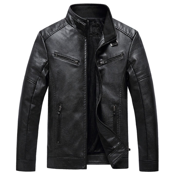 NP Men's Leather Jacket Classic Korean Jacket Casual Collar Slim Coat ...