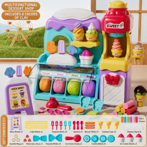 DIY Ice Cream Shop Play Dough Toy Set Multi‑Function Plasticine Machine Pretend Role Play Kit for Children Ages 3+