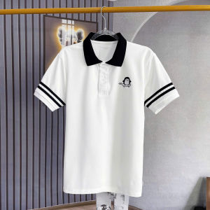 Áo thun polo nam nữ phối viền tay áo và thêu logo con vật