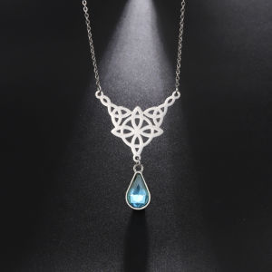 SKYRIM Titanium Stainless Steel Necklace Droplet Colorful Crystal Pendant Retro Necklace for Women