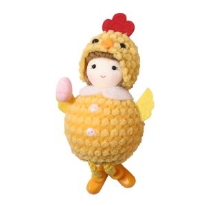LUSIT Cartoon Chiken Easter Dolls Hanging Ornaments Scene Model with Eggs Hanging Plush Doll Creative Yellow Easter Chicken Doll Gift
