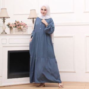 Gamis Rayon Polos Susun Canda Lengan Balon Busui Kancing Depan Terbaru