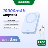 UGREEN 10000mAh Magsafe mini Powerbank 10000mAh Magnetic Wireless Powerbank for Samsung S24 UltraSamsung S23 Ultra iPhone 16 Pro Max iPhone 17 Pro Max Airpods 3 Airpods Pro/ Pro 2 AirPods 4 ANC
