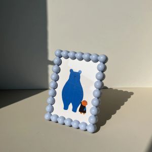Sacesr 6 Inch Colorful Plastic Beaded Photo Frame Cute Desktop Picture Display Frame Suitable for Tabletop Photo Decoration B8T9H
