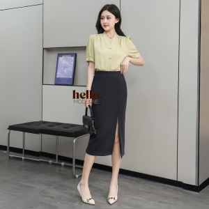 Hello Moderne Premium Midi Skirt With Slit Knit Stretch Thick Petite & Plus Size Bodycon Women HM1001