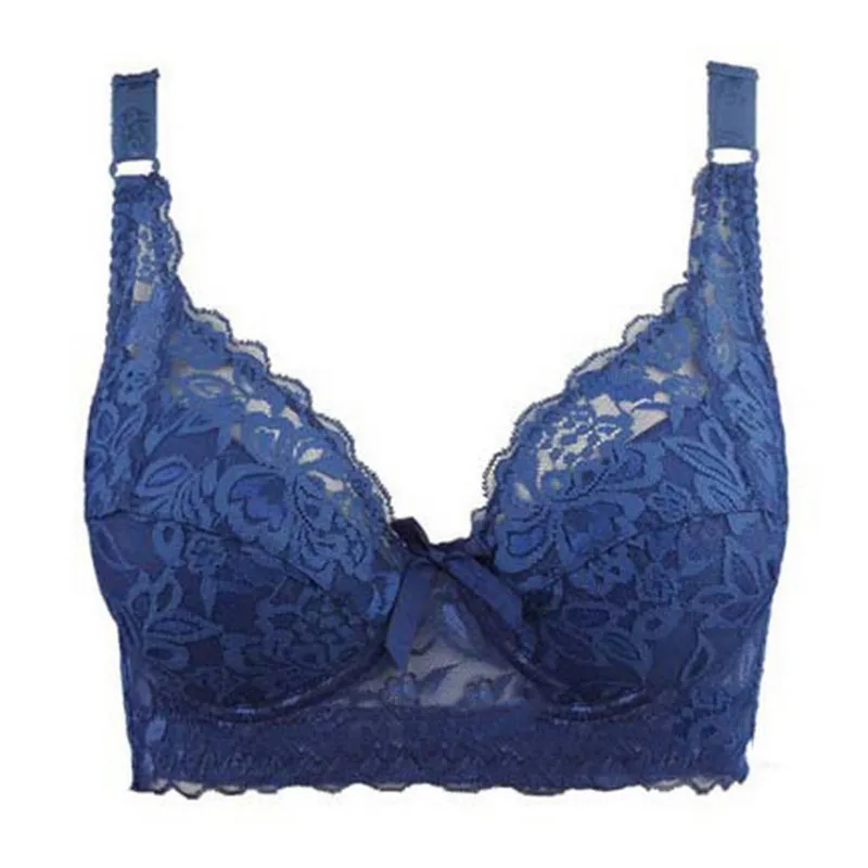 Sexy Lace Bras for Women Push Up Underwire Underwear Plus Size CDE Cup  Lingerie Gather Comfortable Bralette (Color : Blue, Size : 95D)