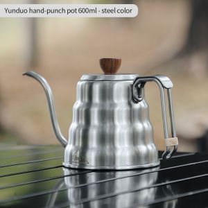BINCOO Hand Brewed Coffee Pot Outdoor Drip Style Long Mouthed Coffee Kettle Stainless Steel for Camping and Outdoor Travel 600ML