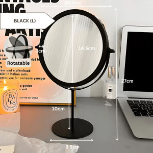 Ready Stock 360° Rotating Cosmetic Desk Mirror Stand Cermin Meja Skincare Makeup Table Simple Design Portable Stable Putar Adjustable Angle Bilik Tidur Meja Solek Cermin Tanpa Distorsi Darjah Pusing Ringkas Decor Aesthetic Kosmetik Office Black Gold Besi