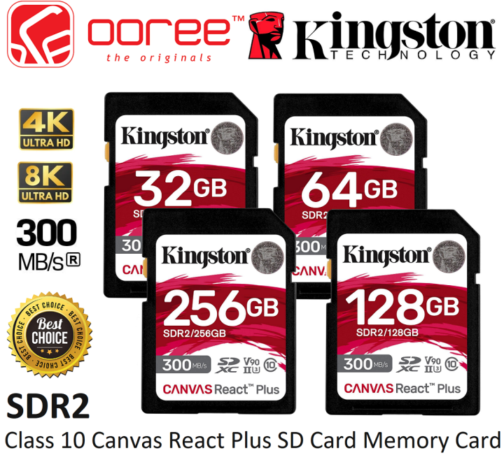 Kingston sdr2 canvas react plus class 10 sd card memory card for uhd ii