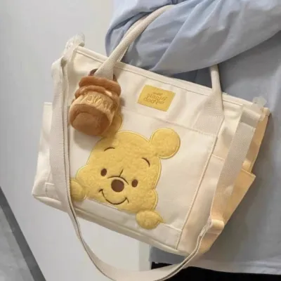 WGBDiagonal Bag Cartoon Winnie the Pooh Embroidered Canvas Baby Mom Out Hand Carry Office Worker Portable