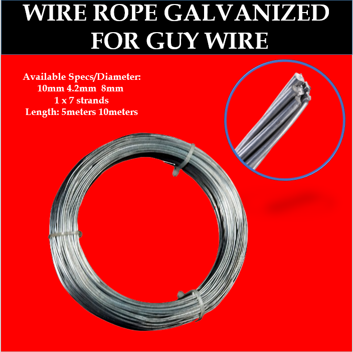 TOYU 5m 10m Guy Wire Standard 1x7 4.2mm10mm Galvanized Steel Wire