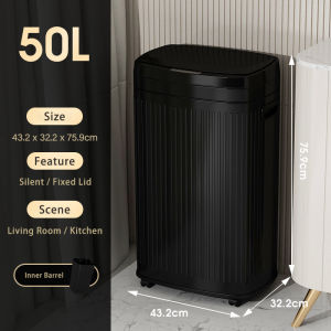 Plexor Motion Sensor Trash Can with Lid and Wheels Stainless Steel 20/30/50L Large Capacity Intelligent Trash Bins with Removable Inner Bucket Rechargeable Automatic Metal Garbage Bin for Kitchen Bathroom Bedroom Office commercial