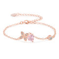 SSA Korean Sier Clover Bracelet Heart Shape Dia Peach Pollen Crystal Charm Bangle Women Girls Jewelry Gift. 
