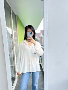 KEMEJA PUTIH WANITA RAYON / KEMEJA KERJA PUTIH BASIC / KEMEJA WANITA KOREA KEKINIAN JUMBO 1501