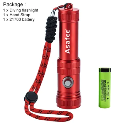 Asafee AF40 Professional Diving Flashlight SST40/10W LED 1200LM Ultra Dive Lamp 100M Depth 300M Range Alloy Torch IPX8 Waterproof Scuba Light For Recreational Cave Night Diving