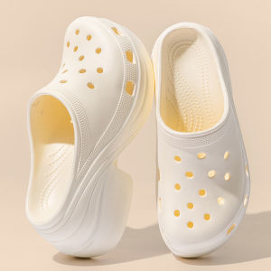 [Free Shipping] High-Heeled Perforated Shoes For Women New Summer Garden Shoes WomenS Closed-Toe Shoes Beach Sandals Trendy Slippers