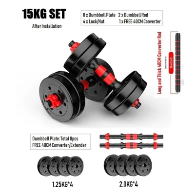 CSmall - ADSports Dumbell 10KG / 15KG / 20KG / 25KG / 30KG / 40KG Adjustable Top Grade Gym Fitness Black Bumper Plate Rubber Dumbbell Set V8 Pemberat Deadlift 健身哑铃