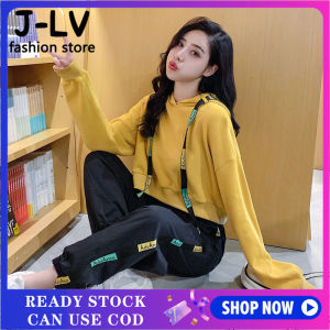 LOMOGI Autumn Womens Short Hooded Sweater Korean Version Loose Plus Harem Pants Two-piece Suit Female