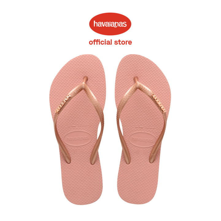Havaianas Women Slim Logo Metallic Flip Flops Nude Rose Gold