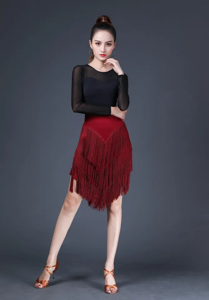 JLCHEN Latin Dance Skirt New Practice Clothing Female Adult Half-length  Skirt Fringed Skirt Bottoms Competition Dance Performance Costume