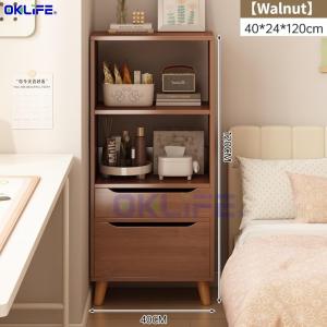 [OKLIFE®]Tall Narrow Bookshelf with Drawers Wooden Storage Cabinet Open Shelf Unit for Bedroom Living Room
