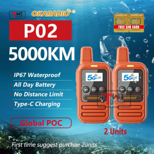 OKARADIO P02 Global Walkie Talkies 6000KM POC Radio with Free SIM Card 4G LET Real Time Call Netwowrk Intercom No License Required Two Way Radio IP67 Waterproof for Family Logistics Company Construction Outdoor Adventures Emergency