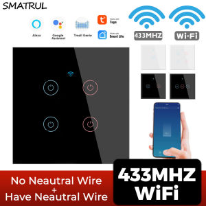SMATRUL WiFi Switch Smart Wall Light Switch 433mhz RF/APP/Touch Control 4 Gang Timer Home Automation Support for 天猫精灵 Google Home/Nest & Amazon Alexa white