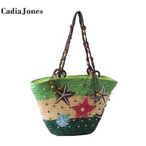 Beach-ready Bohemian Straw Bag with Starfish Embroidery Crossbody Woven Handbag for Summer Travel and Parties
