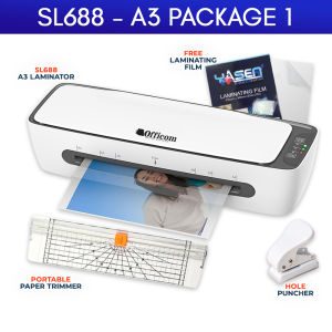 Officom 5in1 SL688 Laminator Machine Hot/Cold A4/A3 Size Package Set with Paper Cutter/Puncher for Yasen Lamination Film