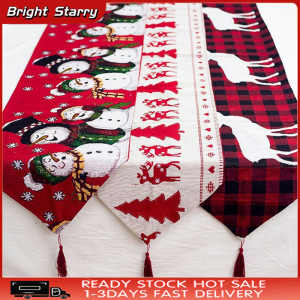 Buy one get one free LUCKK 35*180cm Table Cloth Runner Christmas New Year Party Decorations Tablecloth Xmas Tree Elk Snowman Plaid Printed Dinner Table Cover