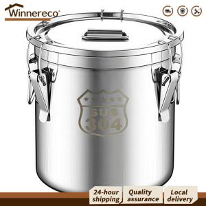 [Winnereco Flagship Mall]Modern Stainless Steel Food Storage Canister 6/12/21/33L with Airtight Seal Lid for Kitchen and Pantry