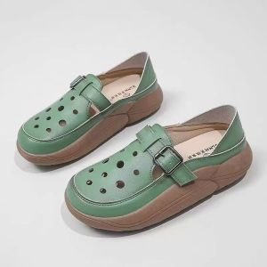Retro Stylish Hollow Two-way Hole Shoes Non-Slip Abrasion Resistant Comfortable Soft Sole Womens Summer Slip-On Sandals