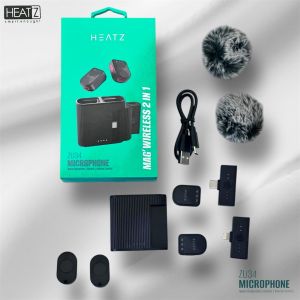 HEATZ Wireless Button Mic ZU34 Mikrofon 360° Omnidirectional 2 Mic Type C & Iphone Jarak 100m Transmisi 2.4GZ Delay Suara 48KHz 24Bit