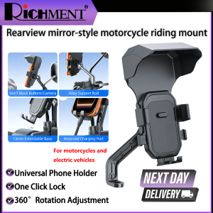 RICHMENT｜SG 24H SHIP｜Reflective Mirror-Style Motorcycle Phone Mount with Rain Cover for Motorcycles and Electric bicycle
