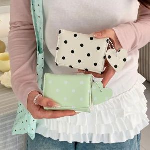 FANGAN Multi-functional Trifold Polka Dot Wallet Heart Pendant Sweet PU Card Holder Fashion Lightweight Coin Purse Women