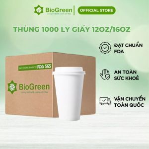 Thùng 100 Ly/cốc giấy cao cấp 360ml-12oz 500ml-16oz màu trắng ly trà sữa trân châu sinh tố
