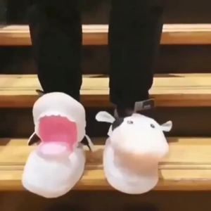 2023 Cows Plush Slippers Move Open Mouth Winter Warm Home Cotton Shoes Kawaii Animal Slippers Cute Funny Cartoon Girl Boy Gift