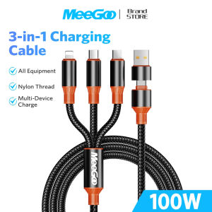 MeeGoo 3 in 1 Fast Charging Cable PD 100W Multi port Charging Cable Micro USB to Type C charging cable Nylon Braided Data Cable for iPhone android