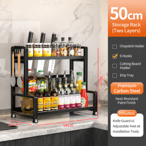 [Rtong] 2/3 Layers Spice Rack Wall Mounted Kitchen Sink Seasoning Rack Condiment Rack Organizer Spice Racks Kitchen Shelf Rack Organizer Carbon Steel Storage Rack Multipurpose Rack