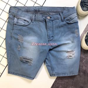 Celana Jeans Pendek Pria Sobek Non Stretch Tidak Melar Celana Denim Ripped Dewasa Distro Cowok Santai Skinny