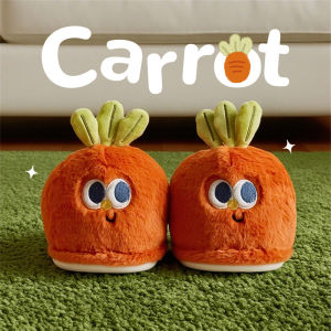 WY-XIXITIAO Indoor Thermal Cotton Slippers ins Cute Big Eyes Carrot Head Fluffy Shoes for Women New Autumn and Winter Warm Home Cotton Slippers for Girls