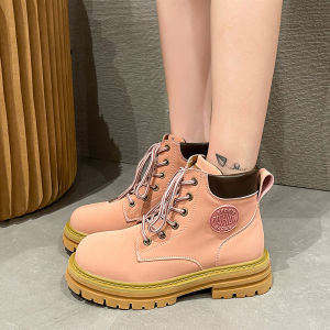 รองเท้าบู๊ทมาร์ตินแบบหนาพื้นรองเท้าสตรีคลาสสิกหัวใหญ่ลูกไม้ขึ้นรองเท้าบูทรูบาร์บสูงสไตล์อังกฤษคู่รองเท้าเดินป่าแบบสบายๆ(35-42)