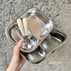 Khay Cơm Inox Kapibala Chia 3 Ngăn Kèm Muỗng Hộp Đựng Thức Ăn Trẻ Em Hình Capybara Cute