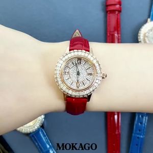 MOKAGO Starry Sky Full-Pave Zircon Womens Watch Roman Markers Zinc Alloy Case Genuine Leather Belt Water Resistant