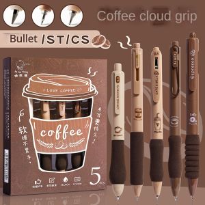 Gel Pen Set 5Pcs Cute Coffee Ballpens Cloud Grip Quick Drying Black Ink 0.5mm Writing Pen Office School Supplies